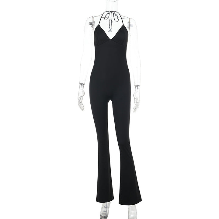 Dame elegant jumpsuit med dyp V-hals og vide ben Skjora