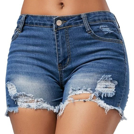 Dame Destroyed Denim Shorts Skjora