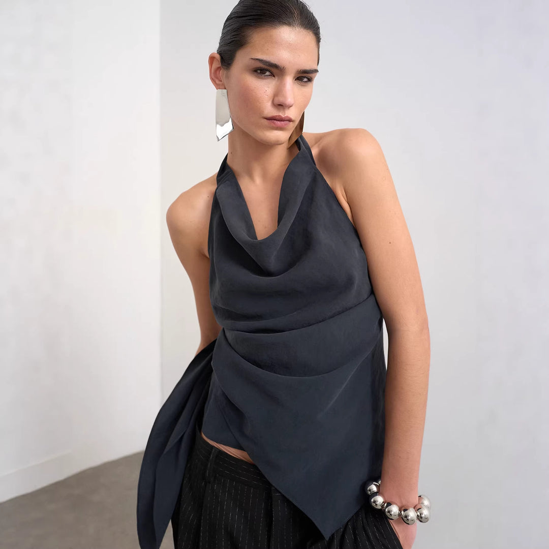 Dame Elegant Wrap Top med asymmetrisk kant Skjora