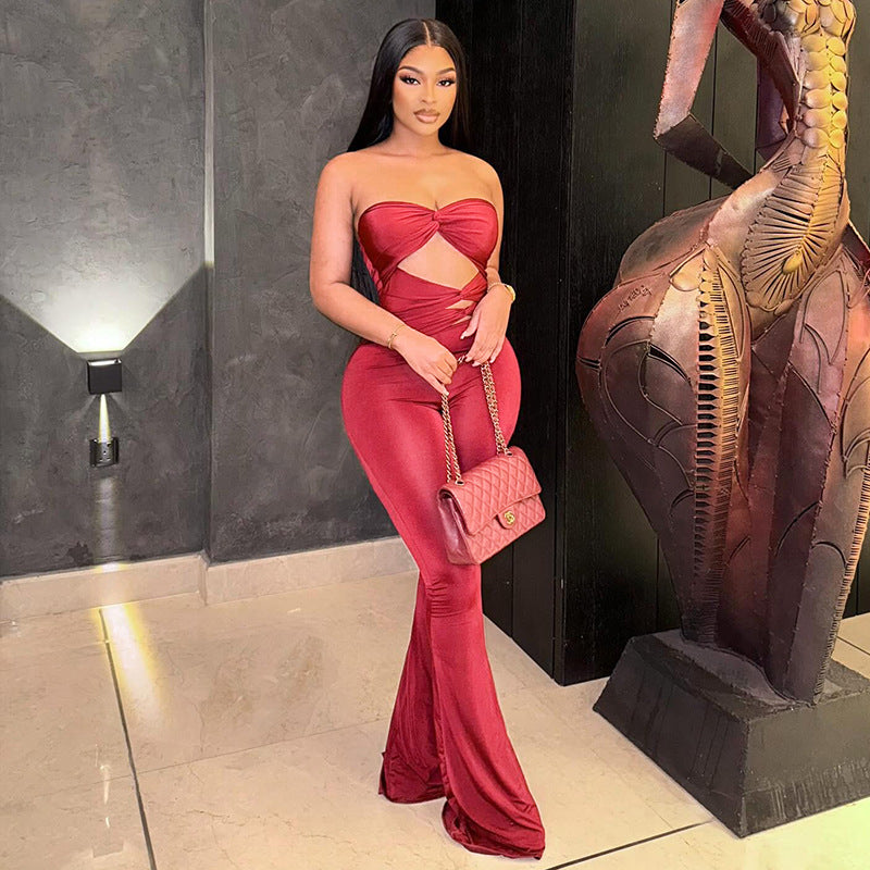 Dame Elegant Cut-Out Jumpsuit med flytende bein Skjora