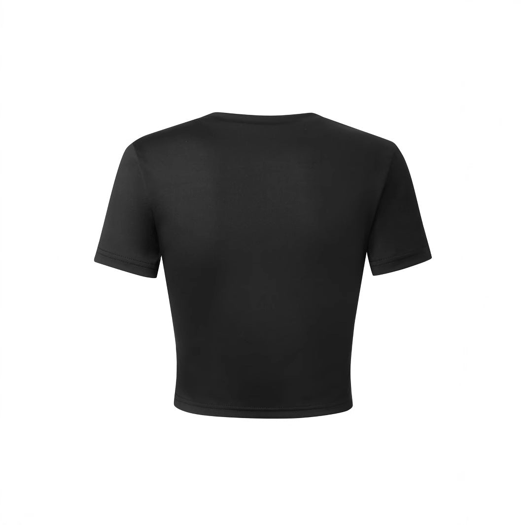 Women's Crop T-shirt with Creative Motorcycle Design and Urban California Print Skjora