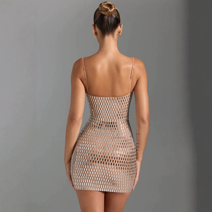 Damer Glamorous Mini Kjole med Gjennomsiktig Mesh Design og Av-Skulder Kutt