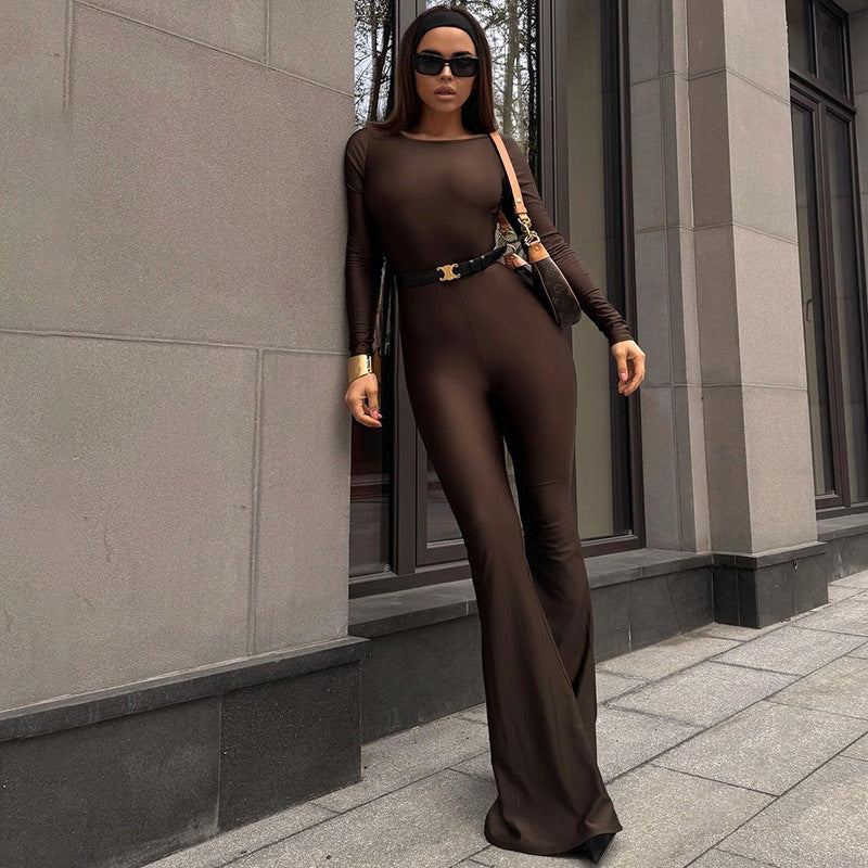 Damer Elegant Jumpsuit med dyp ryggutskjæring og vid ben Skjora