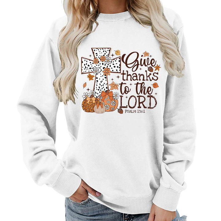 Kvinne sweatshirt med kreativt kryssprint og høstdesign Skjora