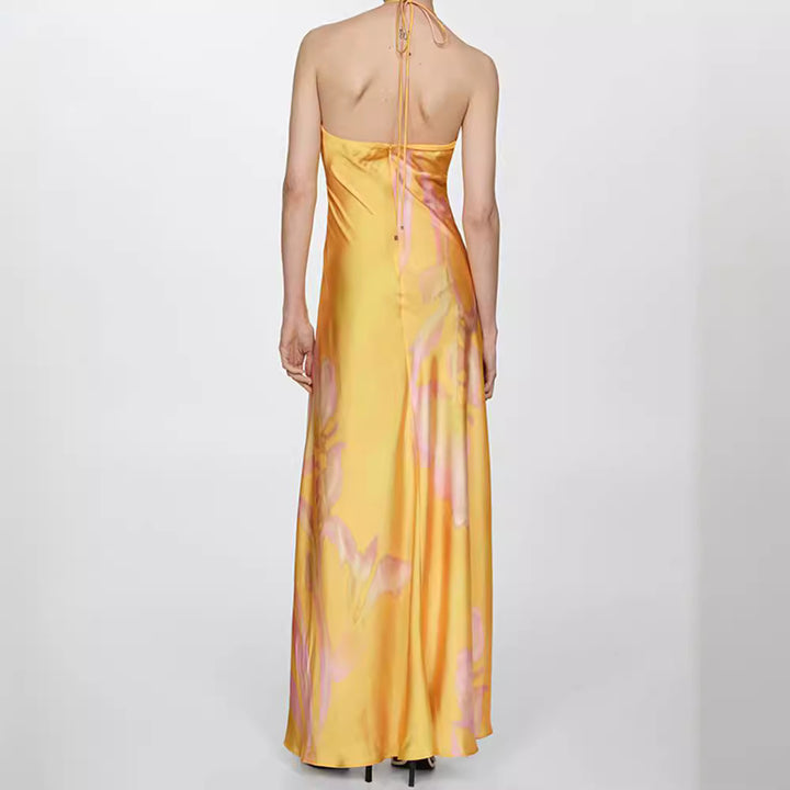Dame Maxi-kjole med elegant drapering og blomster mønster Skjora