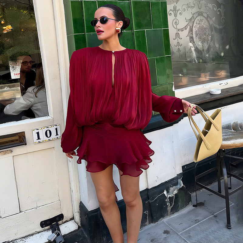 Damer Elegant bluse sett med volang dekorert shorts Skjora