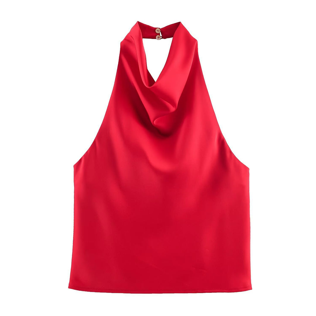 Dame elegant halterneck topp med flytende snitt og dekorative detaljer Skjora