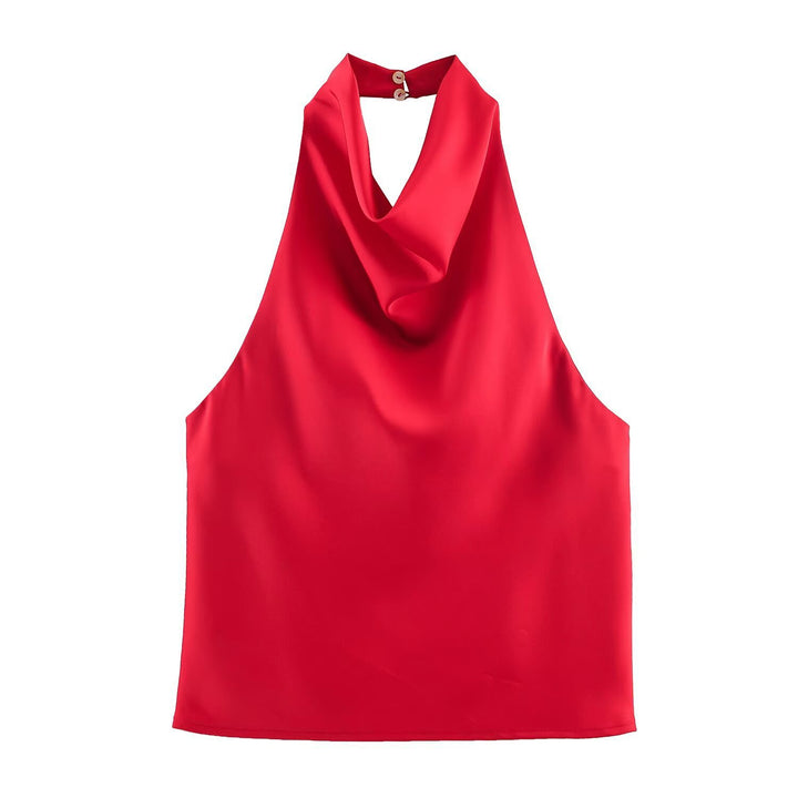 Dame elegant halterneck topp med flytende snitt og dekorative detaljer Skjora