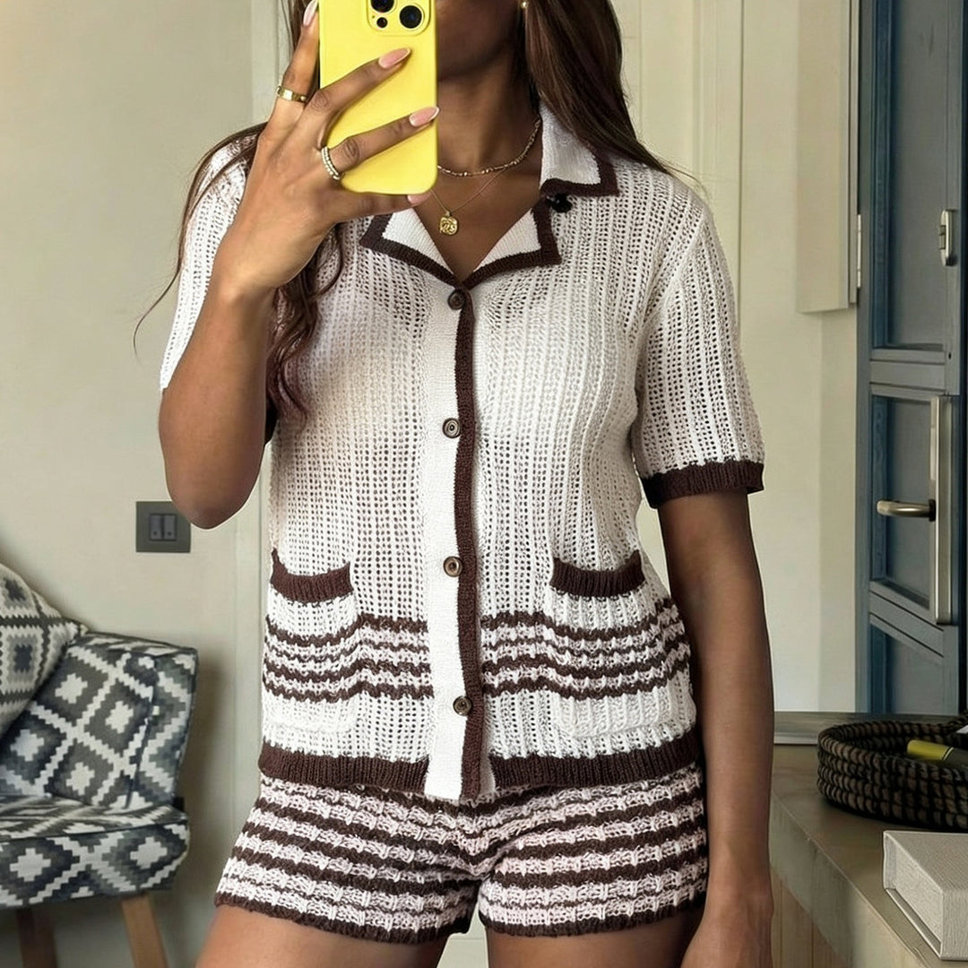 Damen luftiges Strick Set mit gestreiftem Design Skjora