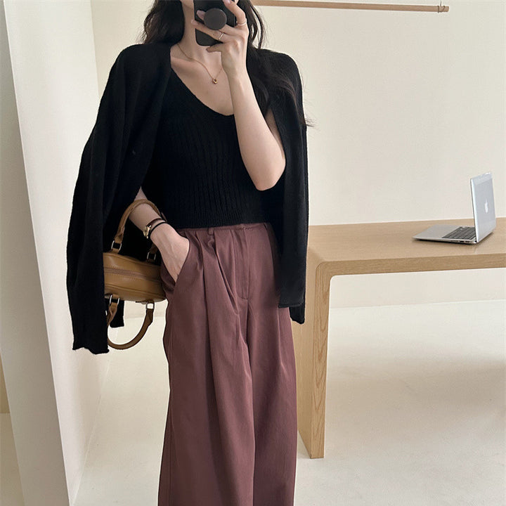 Dame koselige strikkede cardigan med åpne ermer og myk plysjaktig tekstur Skjora