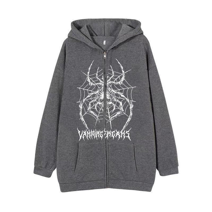 Kvinne Langermet Hoodie Jakke med Detaljert Edderkoppmotiv Skjora