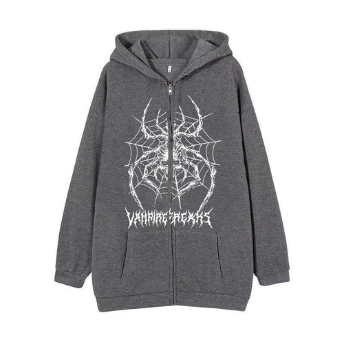 Kvinne Langermet Hoodie Jakke med Detaljert Edderkoppmotiv Skjora