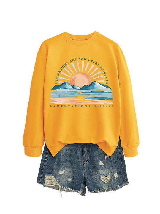 Kvinne sweatshirt med inspirerende soloppgang design og avslappet passform Skjora