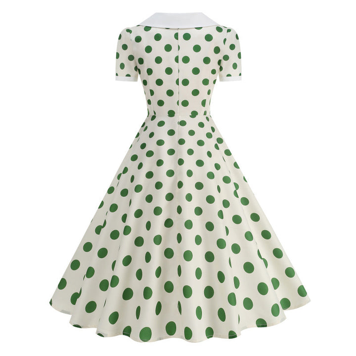 Dame Retro Maxikjole med Krage og Dots Skjora