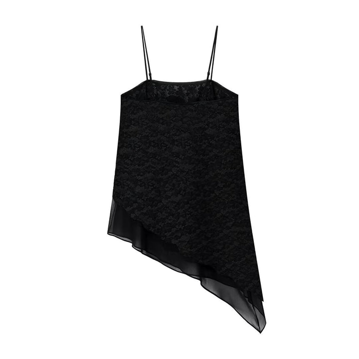 Dame-spitze-camisole med asymmetrisk snitt og dekorative stropper Skjora