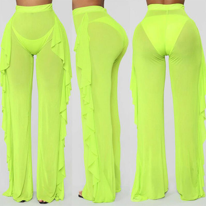Damen transparente Strandhose mit asymmetrischem Rüschenbesatz Skjora