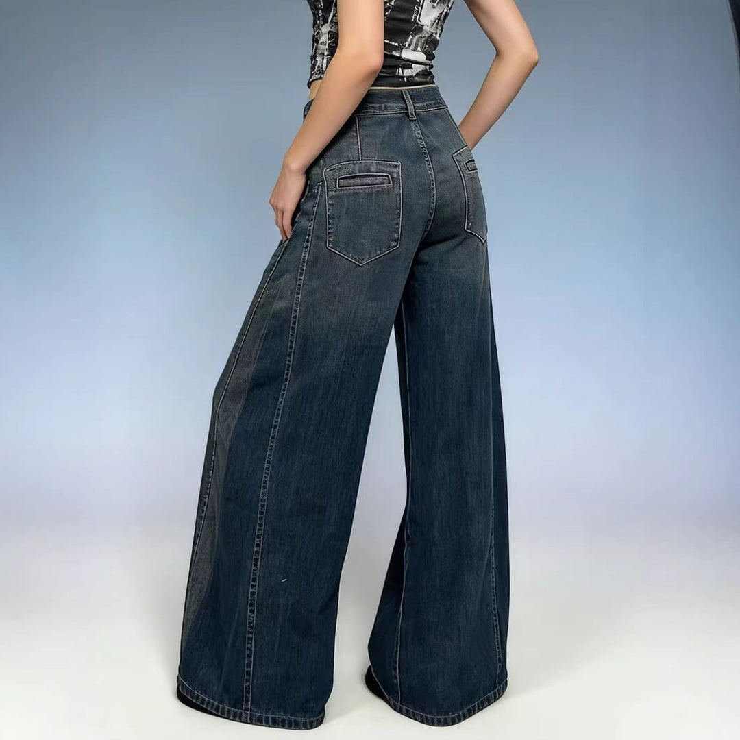 Dame vide denim-jeans med høy midje og klassisk snitt Skjora