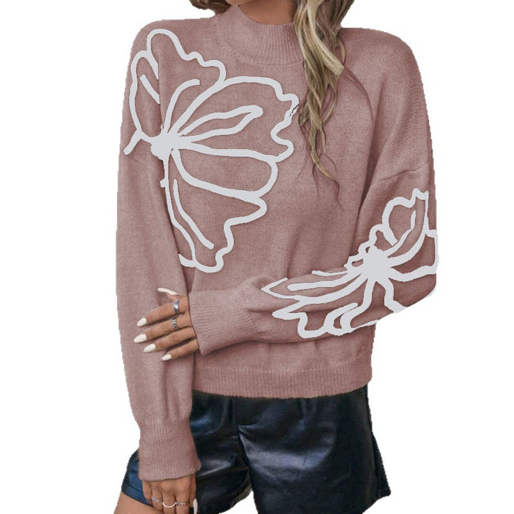 Kvinne strikkegenser med blomster 3D-design Skjora