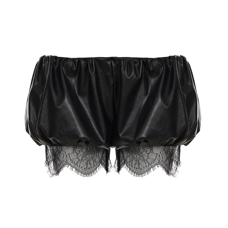 Dame Kunstlær-Shorts med dekorative knappe-detaljer Skjora