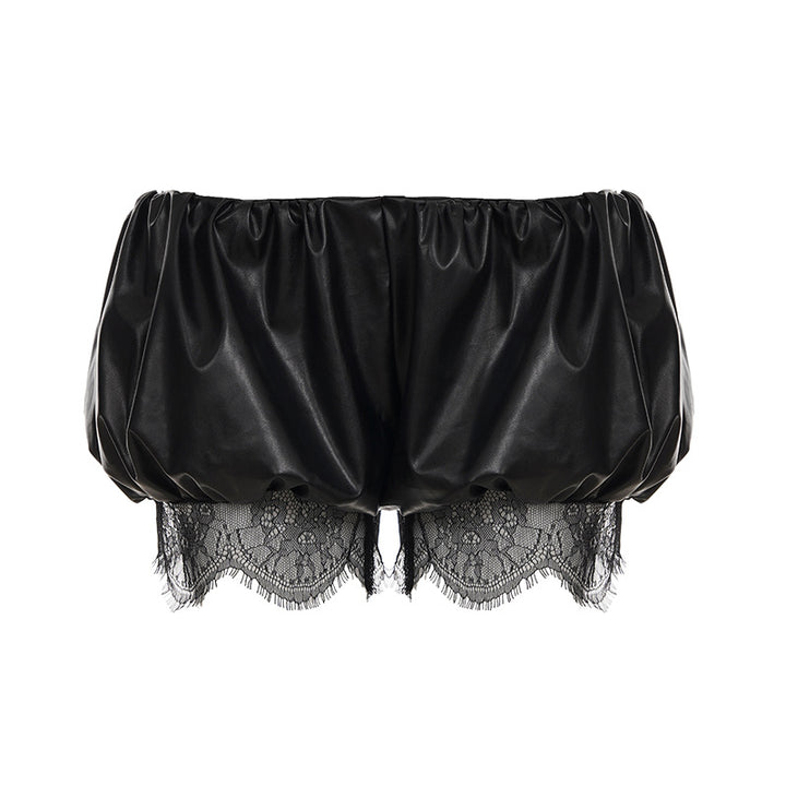 Dame Kunstlær-Shorts med dekorative knappe-detaljer Skjora