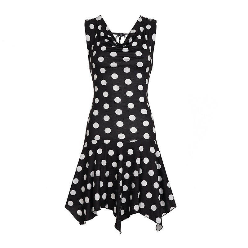Dame leken Polka Dot kjole med lett stoff og dyp V-hals Skjora