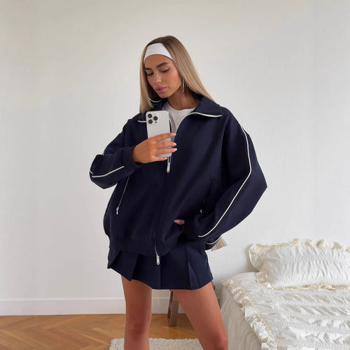 Dames sporty oversized jakke med høy krage Skjora
