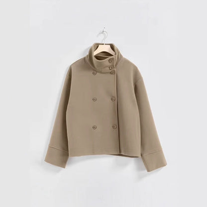 Skjora | Dame Modisk Cropped Jakke med høy Krage og dobbel knappeliste