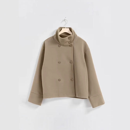 Skjora | Dame Modisk Cropped Jakke med høy Krage og dobbel knappeliste