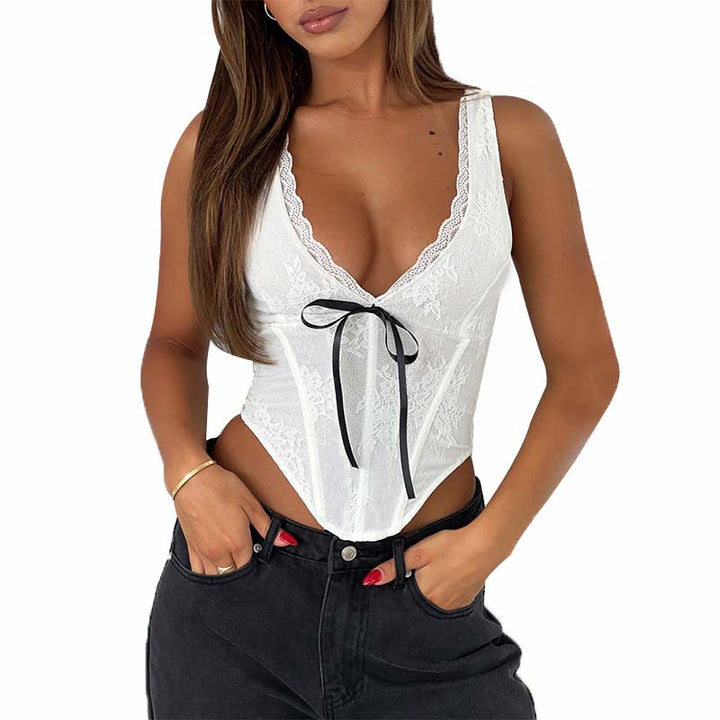 Damespits-Bustier med elegant V-hals og dekorativt sløyfedetalj Skjora