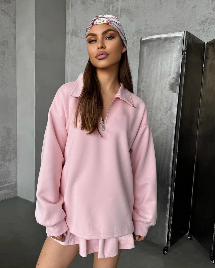 Damer sporty sweatshirt med glidelås og matchende skjørt Skjora