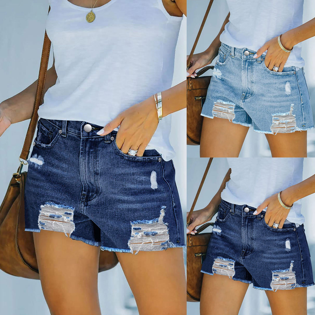 Damer Høyt skjærte Ødelagte Denim-shorts med forseggjorte frynser Skjora