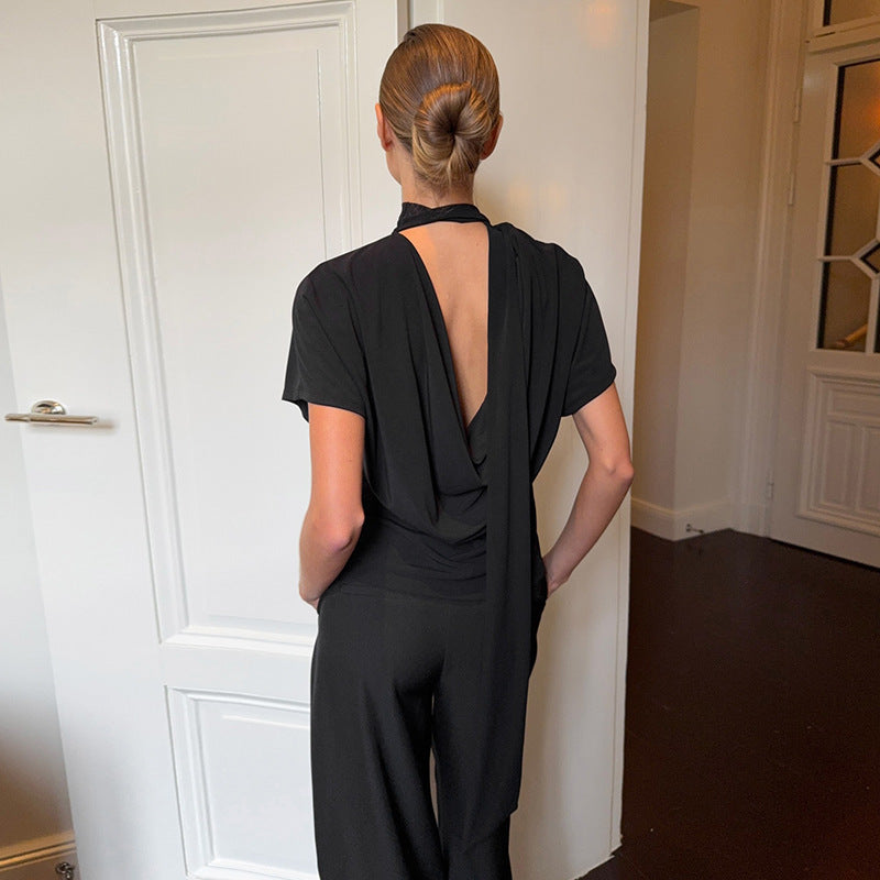 Dame Cropped topp med høy mot hals krage og voluminøse ermer Skjora