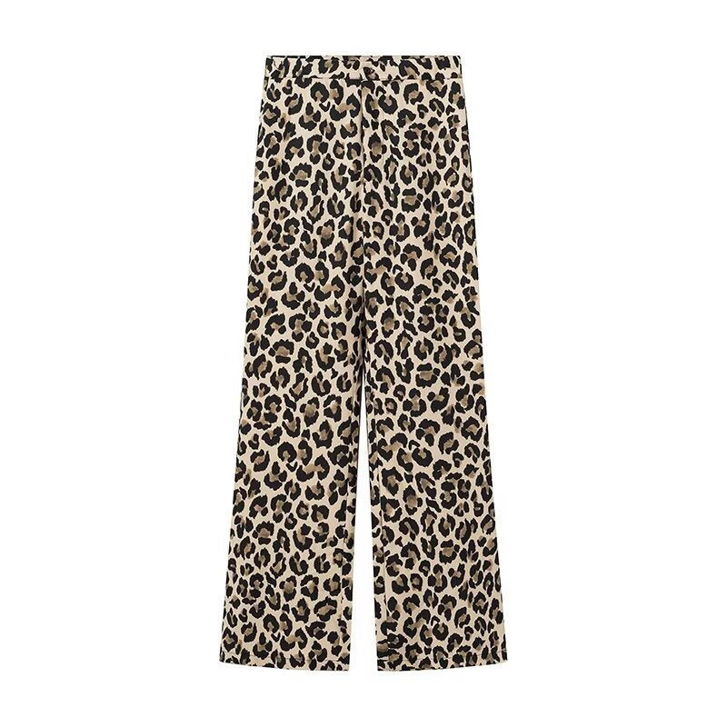 Dame vide linnbukser i trendy leopardmønster Skjora