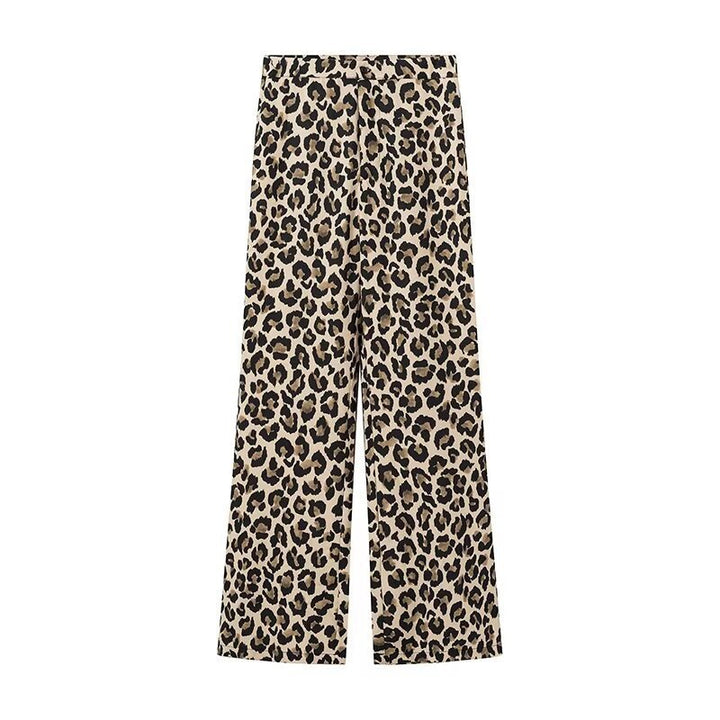 Dame vide linnbukser i trendy leopardmønster Skjora