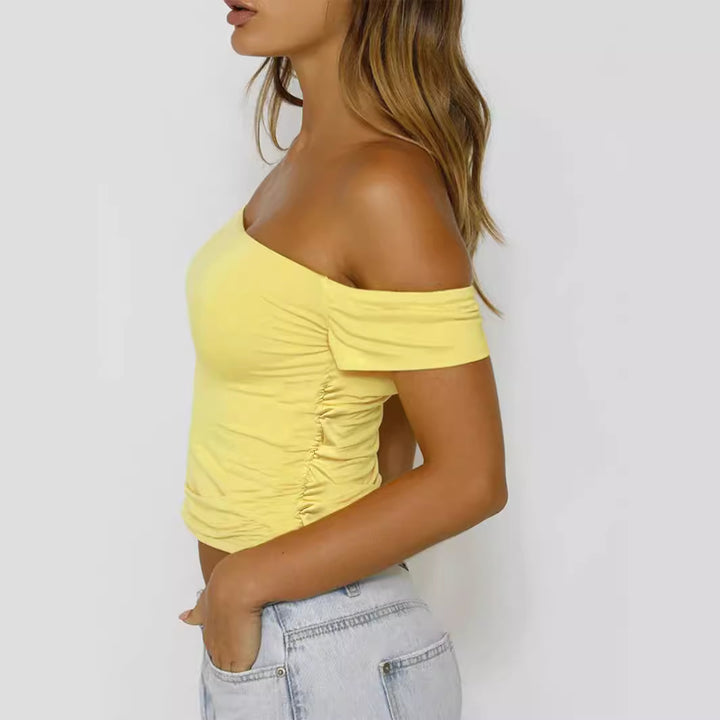 Damer Off-Shoulder Crop-Top med rynker Skjora