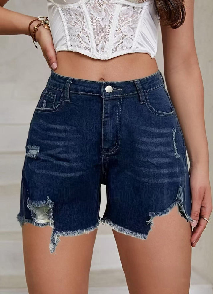 Dame casual Destroyed Jeansshorts med høy midje og frynsete avslutninger Skjora