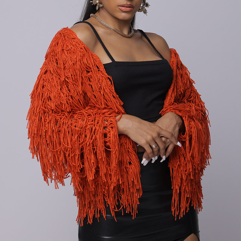 Damen Fransen-Pulloverjacke mit offenem Schnitt und stylischem Design Skjora
