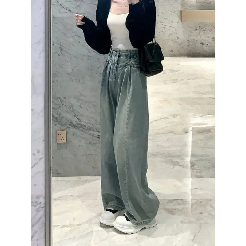 Kvinners vide høytekkede jeans med elegant midjebånddesign Skjora