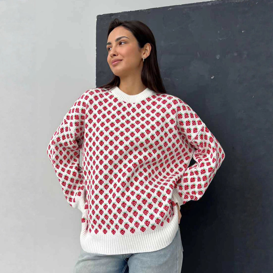 Oversized genser for kvinner med blomstermotiv Skjora