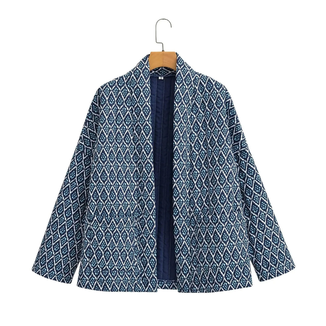 Dames moter quilted jakke med unikt grafisk mønster Skjora