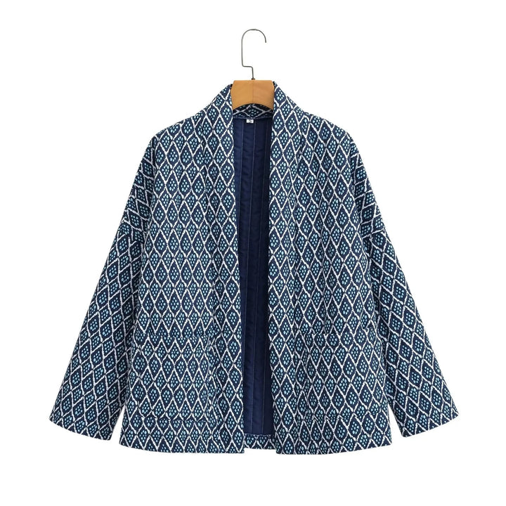 Dames moter quilted jakke med unikt grafisk mønster Skjora