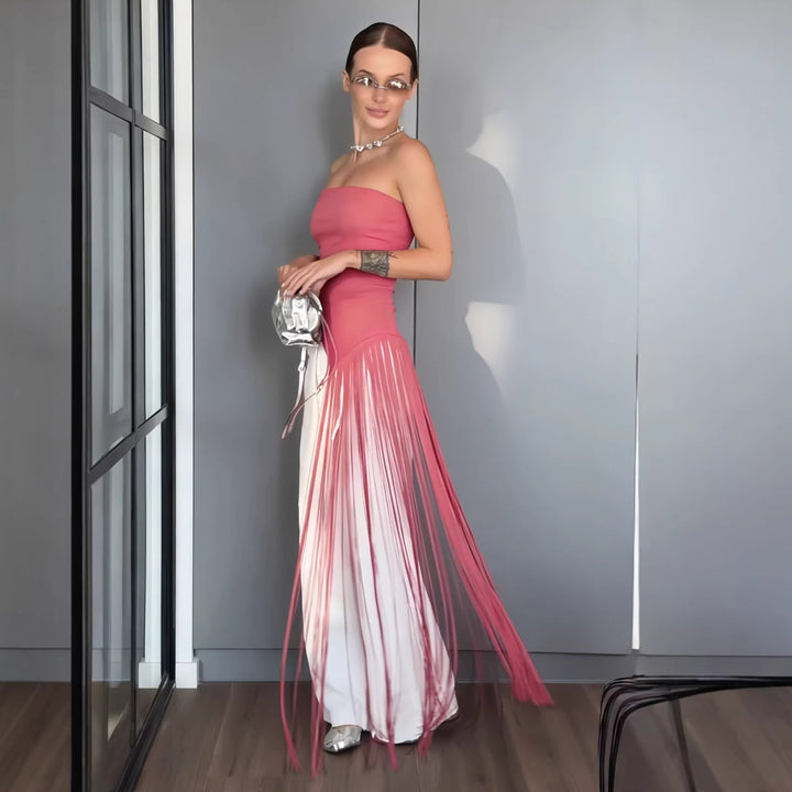 Dame Maxikjole med glitrende frynse-design Skjora