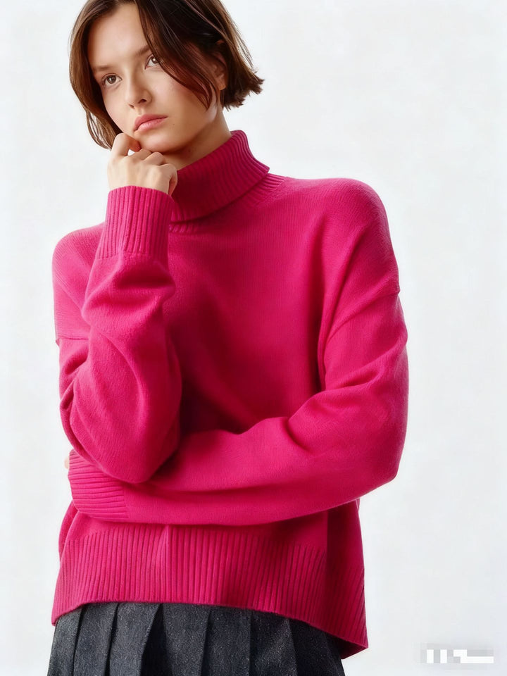 Damer Cozy Turtleneck Genser med Oversized Snitt og Fin Ribbestruktur Skjora
