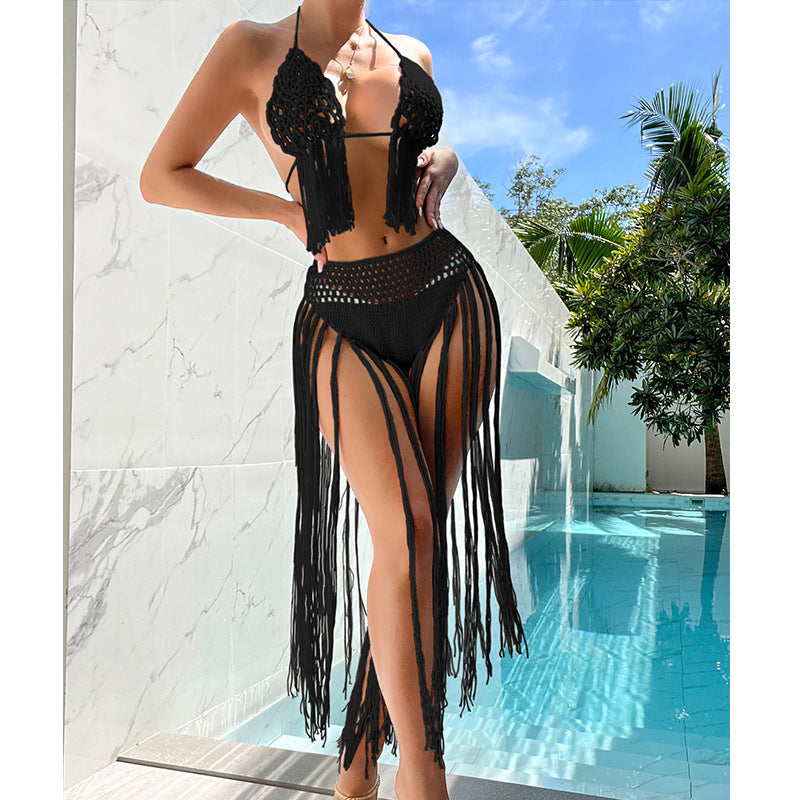 Damen Häkel-Bikini-Set mit fransigen Details und reizvoller Lochstruktur Skjora