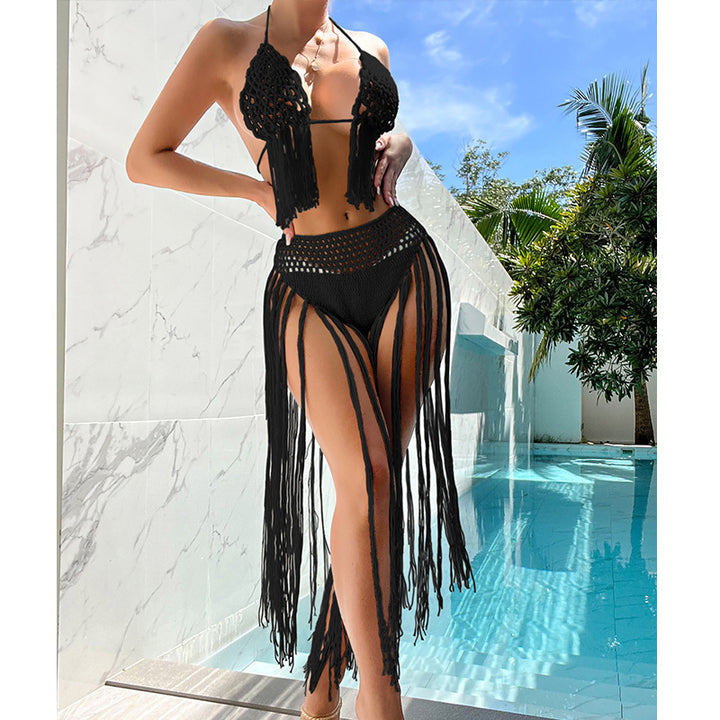 Damen Häkel-Bikini-Set mit fransigen Details und reizvoller Lochstruktur Skjora