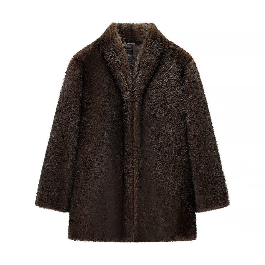 Kvinnens koselige faux fur-jakke med elegant krage og myk fôr Skjora