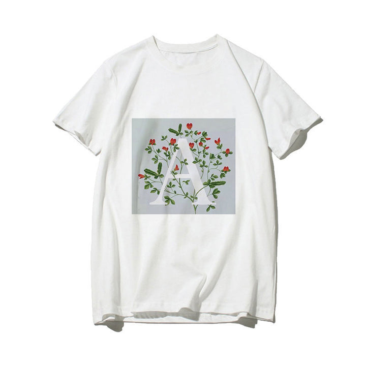 Dame T-skjorte med blomsterdesign og kreativt trykk Skjora