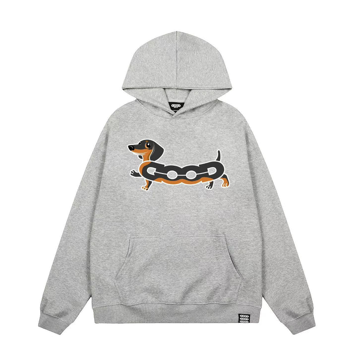 Dame het med het kapjes sweatshirt med sjarmerende hund skjermtrykk Skjora
