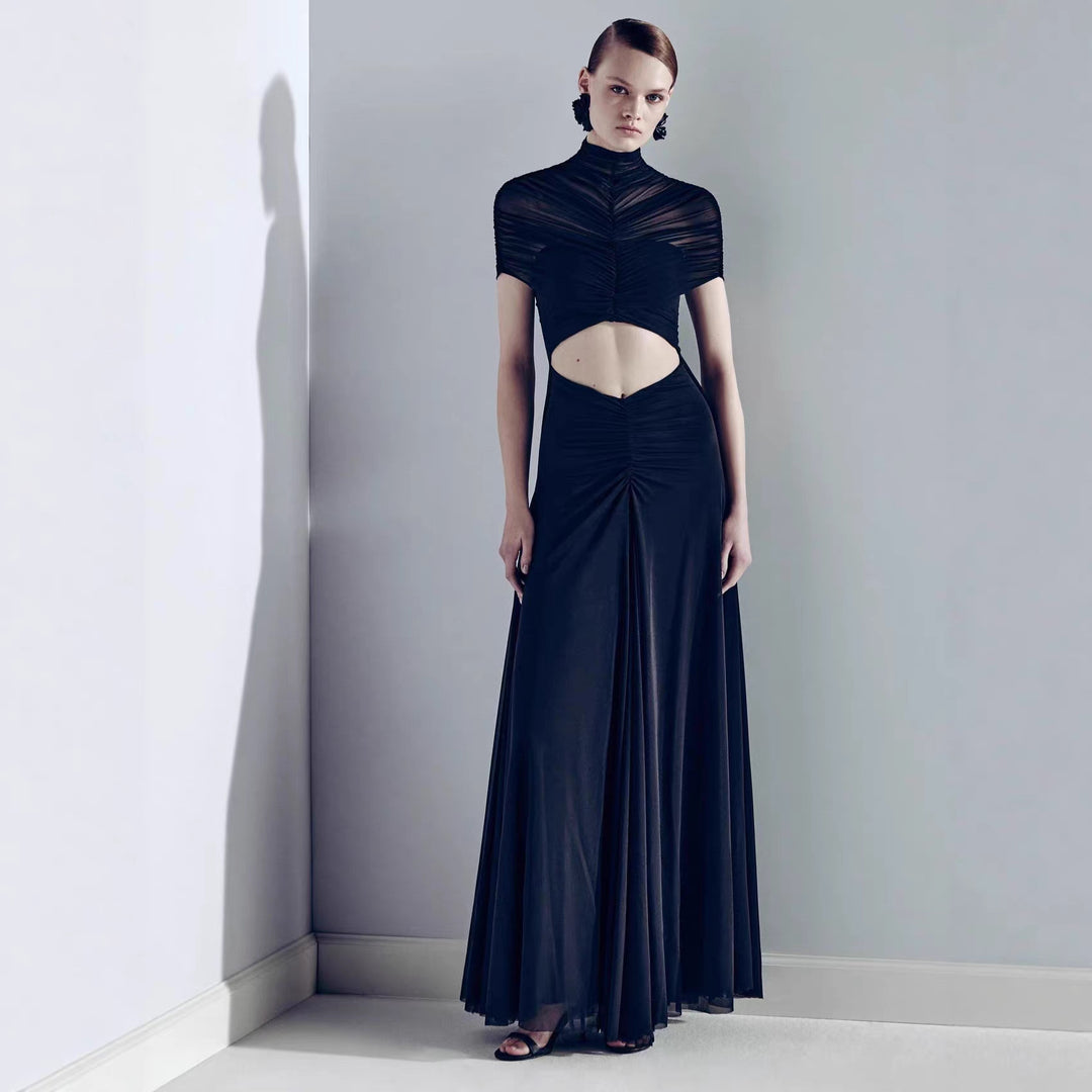 Dame Elegant Cut-Out Maxikjole med høyt design og sofistikerte draperinger Skjora