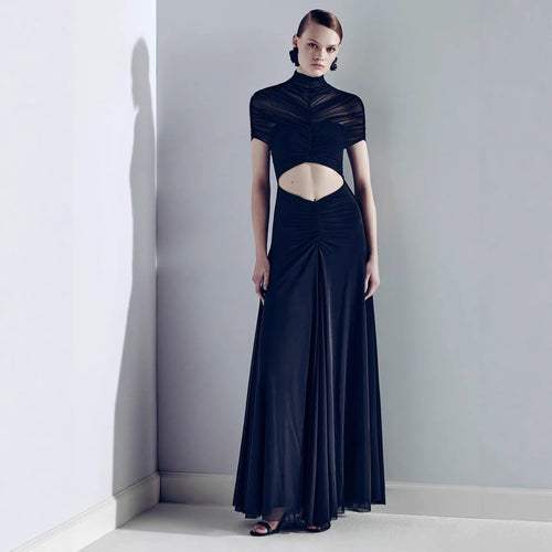Dame Elegant Cut-Out Maxikjole med høyt design og sofistikerte draperinger Skjora